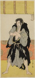 El actor Ichikawa Danjuro V como el monje Mongaku disfrazado de Seizaemon Bozu en la obra Oakinai Hiru ga Kojima, representada en el Teatro Nakamura en el undécimo mes, 1784