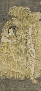 El actor Ichikawa Danzo IV haciendo un cambio rápido entre los papeles de Sadakuro y Yoichibei, en la obra Kanadehon Chushingura, representada en el Teatro Morita en el tercer mes