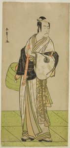 El actor Ichikawa Ebizo como Kudo Suketsune disfrazado de Komuso en la obra Waka Murasaki Edokko Soga, representada en el Teatro Ichimura en el primer mes de 1792