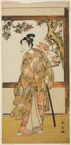 El actor Ichikawa Monnosuke II como Shinokobe Shoji Yukihira en la obra Gohiiki Kanjincho, representada en el Teatro Nakamura en el undécimo mes de 1773