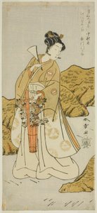 El actor Ichikawa Monnosuke II como Shira-giku, un paje del templo, en la obra Haru wa Soga Akebono-zoshi, representada en el Teatro Nakamura en el primer mes de 1772 de Katsukawa Shunsho