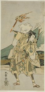 El actor Ichikawa Monnosuke II como Soga no Goro Tokimune en la obra Haru wa Soga Akebono-zoshi, representada en el Teatro Nakamura en el primer mes de 1772 de Katsukawa Shunsho
