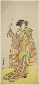 El Actor Ichikawa Monnosuke II como la Cortesana Kewaizaka no Shosho en la Obra Sono Kyodai Fuji no Sugatami, Representada en el Teatro Morita en el Primer Mes, 1776 de Katsukawa Shunsho