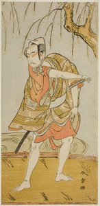 El actor Ichikawa Yaozo II como Hiranoya Tokubei (?) en la obra Wada Sakamori Eiga Kagami (?), representada en el Teatro Nakamura (?) en el tercer mes, 1773 (?) de Katsukawa Shunsho