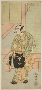 El actor Ichimura Uzaemon IX como el peluquero Komagata Ikkaku en la obra Fuji no Yuki Kaikei Soga, representada en el Teatro Ichimura en el primer mes de 1770 de Katsukawa Shunsho