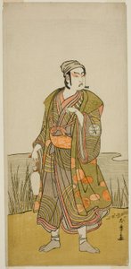 El actor Ichimura Uzaemon IX como el alfarero Tsuchihei en la obra Higashiyama Momiji no Kadode, representada en el Teatro Ichimura en el noveno mes de 1778