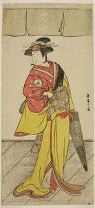 El actor Iwai Hanshiro IV como Osuwa en la obra Koi no Yosuga Kanagaki Soga, representada en el Teatro Ichimura en el cuarto mes, 1789 de Katsukawa Shunsho