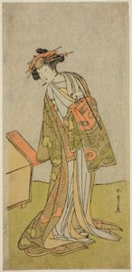 El actor Iwai Hanshiro IV como la cortesana Agemaki en la obra "Sukeroku Yukari no Hatsu-zakura," representada en el Teatro Ichimura en el tercer mes de 1776