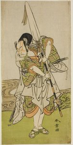 El actor Nakamura Juzo II como Asahara Hachiro disfrazado de sirviente de una familia principesca, en la obra Onna Aruji Hatsuyuki no Sekai, representada en el Teatro Morita en el undécimo mes, 1773 de Katsukawa Shunsho