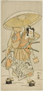 El actor Nakamura Juzo II como Kajiwara Genta Kagetoki en la obra Izu-goyomi Shibai no Ganjitsu, representada en el Teatro Morita en el undécimo mes, 1772 de Katsukawa Shunsho