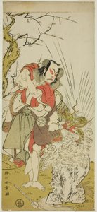 El actor Nakamura Juzo II como Yushichi (?) en la obra Keisei Momiji no Uchikake (?), presentada en el Teatro Morita (?) en el séptimo mes, 1772 (?) de Katsukawa Shunsho