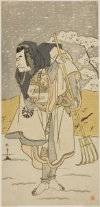 El Actor Nakamura Nakazo I como Akugenda Yoshira Disfrazado de Peregrino, en la Obra Chigo Torii Tobiiri Kitsune, Representada en el Teatro Ichimura en el Mes Once, 1777 de Katsukawa Shunsho