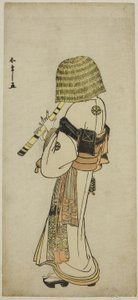El actor Nakamura Nakazo I en el papel de Kakogawa Honzo con un atuendo komuso en la obra Kanadehon Chushingura, c.1783 (xilografía en color; hosoban)