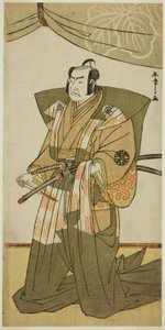 El actor Nakamura Nakazo I como Saito Sanemori en la obra Kitekaeru Nishiki no Wakayaka, representada en el Teatro Nakamura en el undécimo mes, 1780 de Katsukawa Shunsho