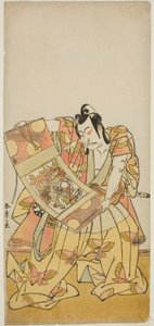 El actor Nakamura Nakazo I como Soga no Goro Tokimune en la obra Kazoe Uta Ta Ue Soga, representada en el Teatro Nakamura en el primer mes de 1776 de Katsukawa Shunsho