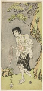 El actor Nakamura Nakazo I como un monje, Raigo Ajari, en la obra Nue no Mori Ichiyo no Mato (Bosque del monstruo Nue: Objetivo del undécimo mes), representada en el Teatro Nakamura desde el primer día del undécimo mes, 1770