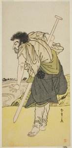 El actor Nakamura Nakazo I como el monje renegado Dainichibo en la obra Edo Meisho Midori Soga, presentada en el Teatro Morita en el segundo mes de 1779