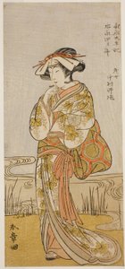 El actor Nakamura Noshio I como una doncella dragón disfrazada de Tamanami, en la obra Oyafune Taiheiki, representada en el Teatro Ichimura en el undécimo mes de 1775 de Katsukawa Shunsho