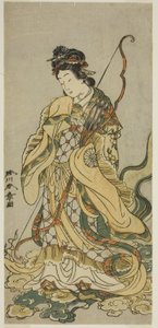 El actor Nakamura Noshio I como la diosa Benzaiten de Enoshima en la obra Onno Aruji Hatsuyuki no Sekai, representada en el Teatro Morita en el undécimo mes, c.1773 (xilografía en color; hosoban) de Katsukawa Shunsho