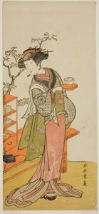 El actor Nakamura Tomijuro I como la camarera Otake en la obra Chigo Suzuri Aoyagi Soga, representada en el Teatro Nakamura en el primer mes de 1777 de Katsukawa Shunsho
