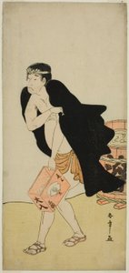 El actor Onoe Matsusuke I como el portador de palanquín Gohei en la obra Kitekaeru Nishiki no Wakayaka, presentada en el Teatro Nakamura en el undécimo mes, 1780