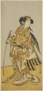 El Actor Onoe Tamizo I como Kureha (?) en la Obra Shusse Taiheiki (?), Representada en el Teatro Nakamura (?) en el Mes Ocho, 1775 (?) de Katsukawa Shunsho