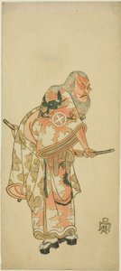 El actor Otani Hiroemon III como Hige no Ikyu en la escena "Sukeroku" de la obra "Hitokidori Harutsuge Soga" ("La obra Soga: Anuncio de la temporada de primavera por el ruiseñor") de Katsukawa Shunsho
