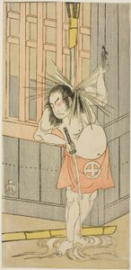 El actor Otani Hiroji III, posiblemente como Akaneya Hanshichi en la obra Fuji no Yuki Kaikei Soga (Nieve en el Monte Fuji: La venganza de los Soga), representada en el Teatro Ichimura desde el decimoquinto día del primer mes, 1770 de Katsukawa Shunsho
