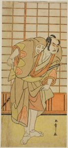El actor Otani Hiroji III como Hata no Daizen Taketora disfrazado de Shikishima Wakahei en la obra Juni-hitoe Komachi-zakura, representada en el Teatro Kiri en el undécimo mes de 1784. de Katsukawa Shunsho