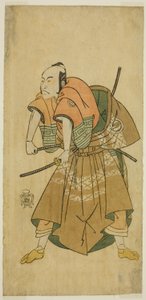 El actor Sawamura Sojuro II como Omi no Kotoda (?) en la obra Shuen Soga Omugaeshi (?), representada en el Teatro Ichimura (?) en el segundo mes, 1768 (?)