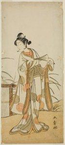 El Actor Segawa Kikunojo III como Aigo no Waka en la Obra Chigo Sakura Jusan Kane, Representada en el Teatro Ichimura en el Mes Once, 1774 de Katsukawa Shunsho
