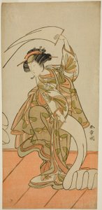 El Actor Segawa Kikunojo III como la Cortesana Kisegawa en una Danza "Nuno Sarashi", en la Obra Hana-zumo Genji Hiiki, Representada en el Teatro Nakamura en el Undécimo Mes, 1775 de Katsukawa Shunsho