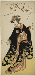 El actor Segawa Kikunojo III como el espíritu de Joro-gumo (Araña Ramera) disfrazado de la Maiko Tsumagiku, en la obra Shitenno Tonoi no Kisewata, representada en el Teatro Nakamura en el undécimo mes, 1781 de Katsukawa Shunsho