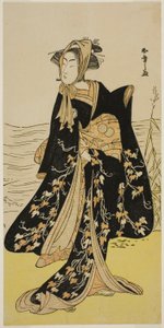 El actor Segawa Kikunojo III como la callejera Otsuyu en la obra Cho Chidori Wakayagi Soga, representada en el Teatro Ichimura en el segundo mes de 1779