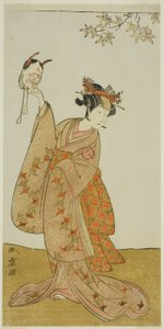 El actor Segawa Yujiro I como Matsukaze, hermana de Togashi no Saemon, en la obra Gohiiki Kanjincho, representada en el Teatro Nakamura desde el primer día del undécimo mes, 1773 de Katsukawa Shunsho