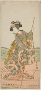 El actor Yoshizawa Iroha I como la Princesa Yosooi (Yosooi Hime) en la obra Kikujido Shuen no Iwaya, representada en el Teatro Morita en el undécimo mes de 1775