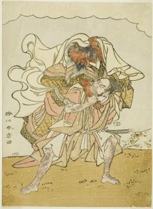 El guerrero Omori Hikoshichi llevando a una demonio femenina en su espalda