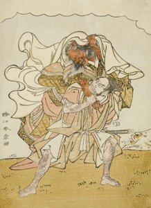 El guerrero Omori Hikoshichi llevando un demonio femenino a la espalda, c.1772 (xilografía en color; chuban)