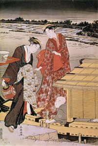 Crepúsculo en el río Sumida Grabado japonés de Shunsho Katsukawa (activo 1780 - 1795) de Katsukawa Shunsho
