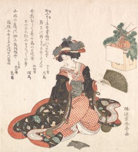 Cortesana y Decoración de Año Nuevo, ca.1816 de Katsukawa Shuntei