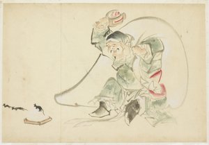 Daikoku, Dios de la Felicidad, con su mazo mágico de Katsushika (school of) Hokusai