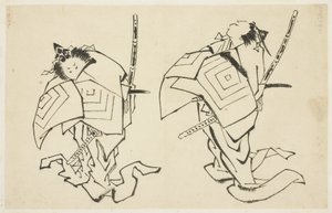 Danjuro V o VI, actor de Kabuki, en rol de Arigoto (dos estudios), c.1815-1849