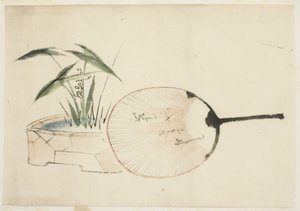 Arreglo de abanico y planta de Katsushika (school of) Hokusai