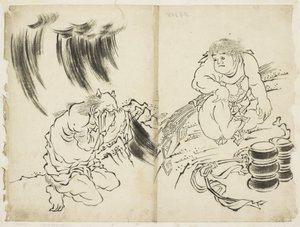 Personificación de la tormenta con Kintaro y Oni llorando, c.1815-1849