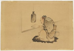 Erudito leyendo en una ventana, c.1850 de Katsushika (school of) Hokusai