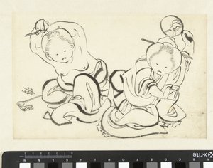Dos mujeres cortándose el pelo de attributed to Katsushika Hokusai