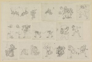 Once representaciones diferentes de personas de Katsushika Hokusai (possibly)