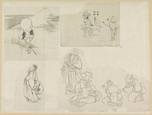 Cuatro escenas con diferentes figuras. de Katsushika Hokusai (possibly)