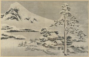 Pueblo costero en la nieve, 1814 de Katsushika Hokusai
