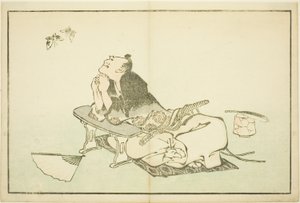 Un Filósofo Observando una Pareja de Mariposas, del Libro de Pinturas Realistas de Hokusai